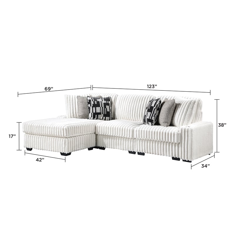 Puffy Modern Polyester Sectional with Woven Upholstery in Cream