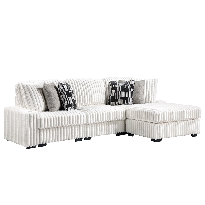 Puffy Modern Polyester Sectional with Woven Upholstery in Cream