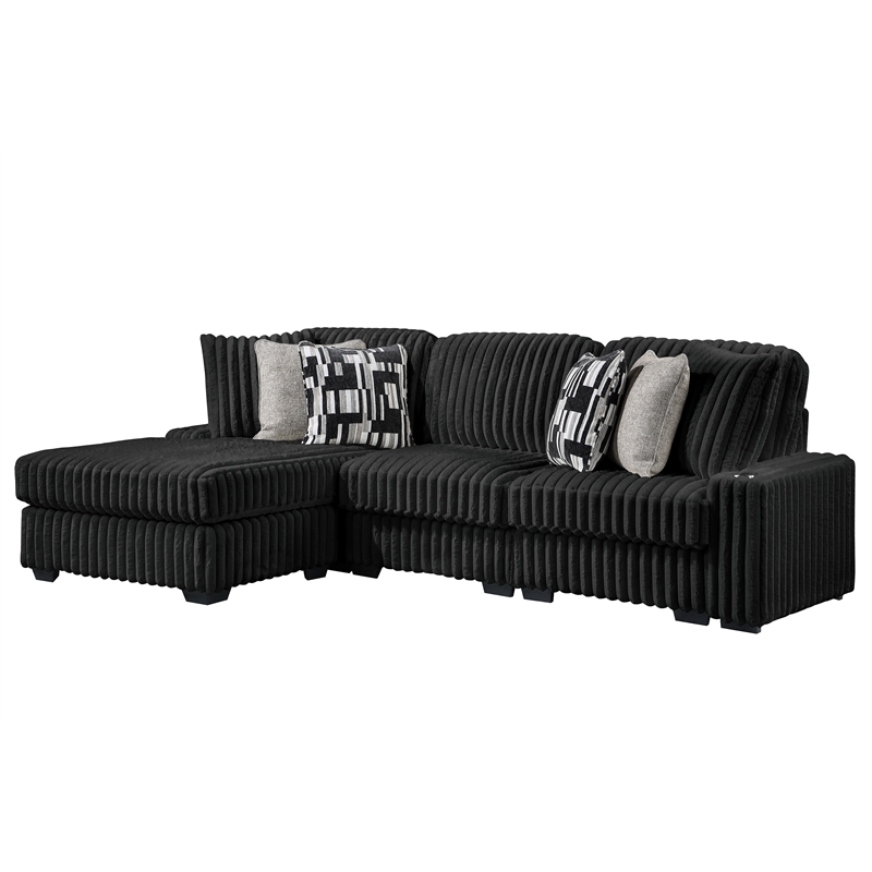 Puffy Modern Polyester Sectional with Woven Upholstery in Black