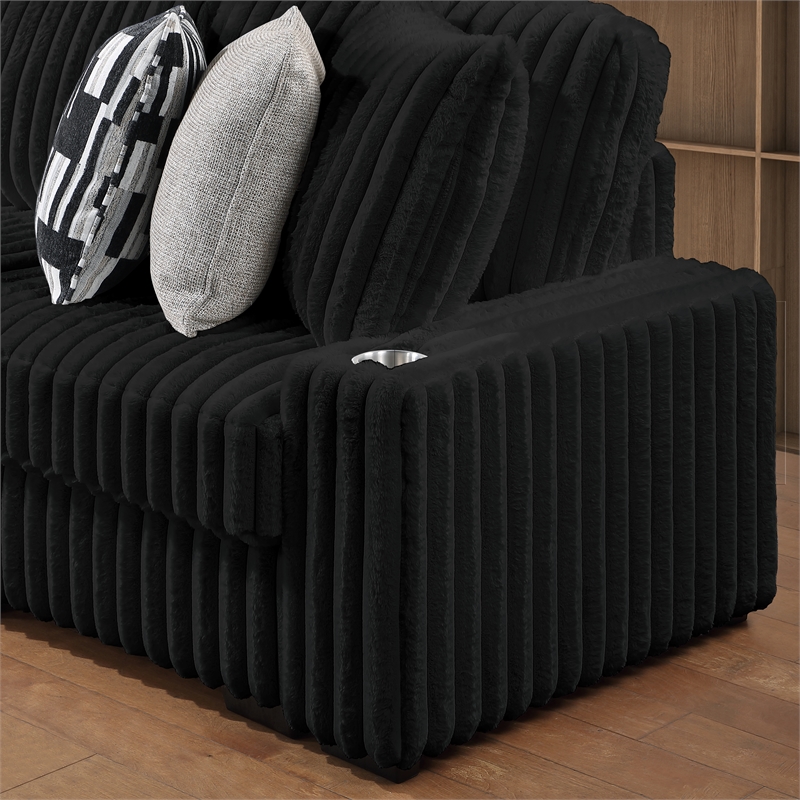 Puffy Modern Polyester Sectional with Woven Upholstery in Black