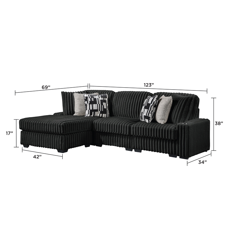 Puffy Modern Polyester Sectional with Woven Upholstery in Black