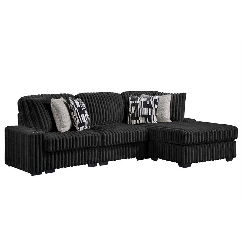 Puffy Modern Polyester Sectional with Woven Upholstery in Black