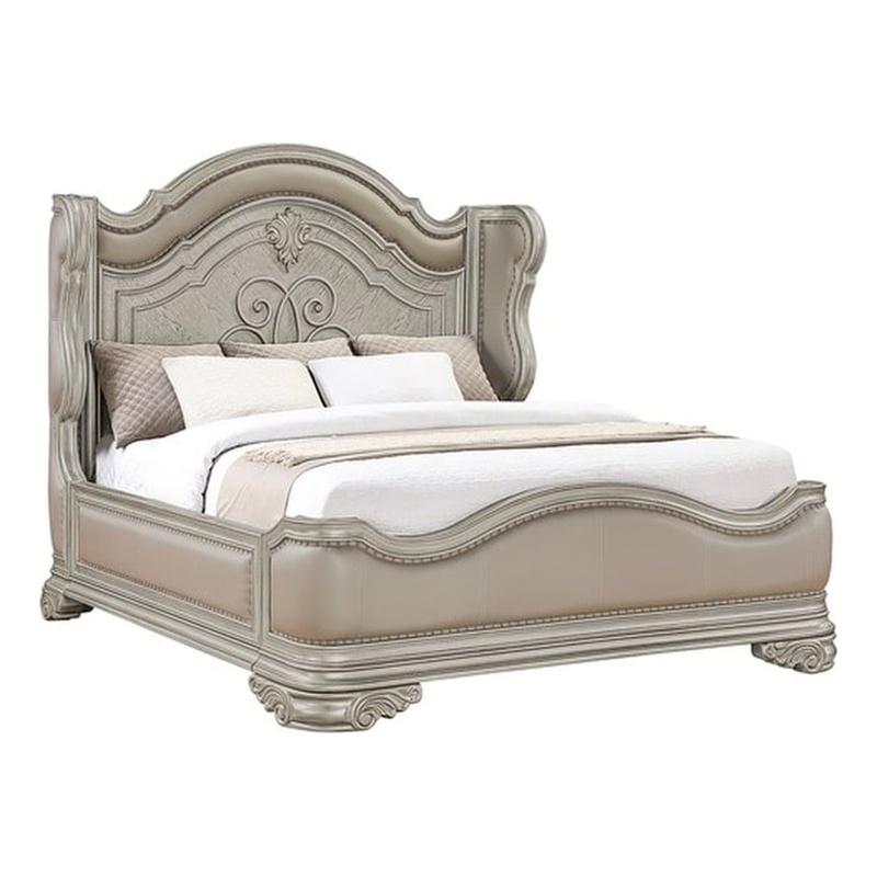 Bella Traditional Wood King Bed with Panel Design in Champagne