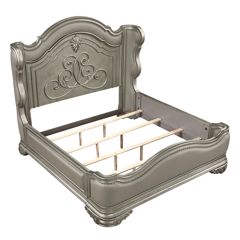 Bella Traditional Wood King Bed with Panel Design in Champagne