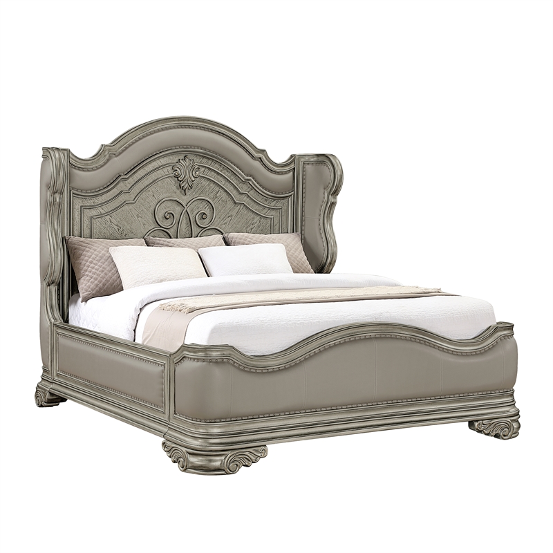 Bella Traditional Wood King Bed with Panel Design in Champagne