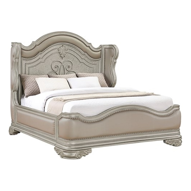 Bella Traditional Wood King Bed with Panel Design in Champagne