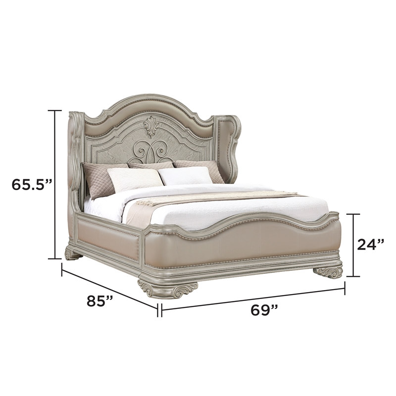Bella Traditional Style Queen 4 PC Bedroom Set made with Wood in Champagne
