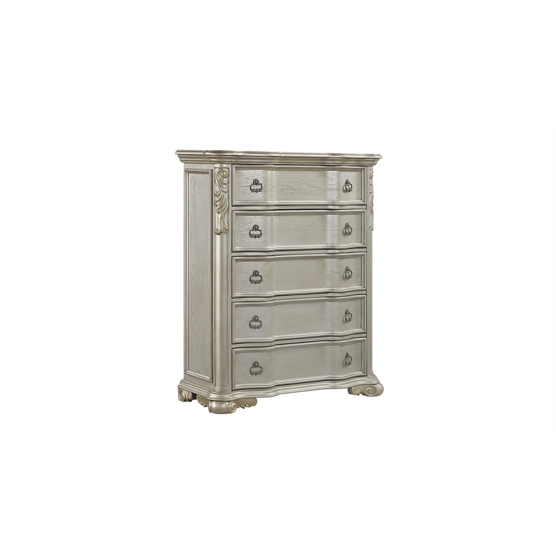 Bella Traditional Style Queen 5 PC Bedroom Set made with Wood in Champagne