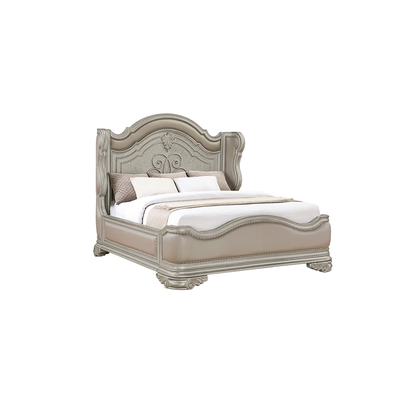 Bella Traditional Style Queen 5 PC Bedroom Set made with Wood in Champagne