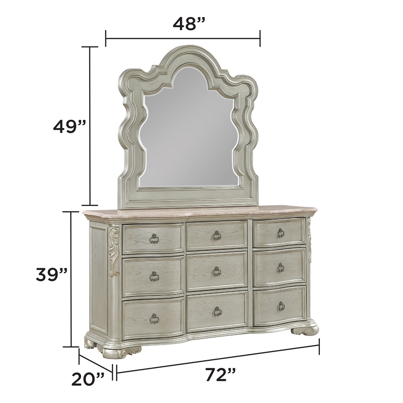 Bella Traditional Style King 5 PC Bedroom Set made with Wood in Champagne