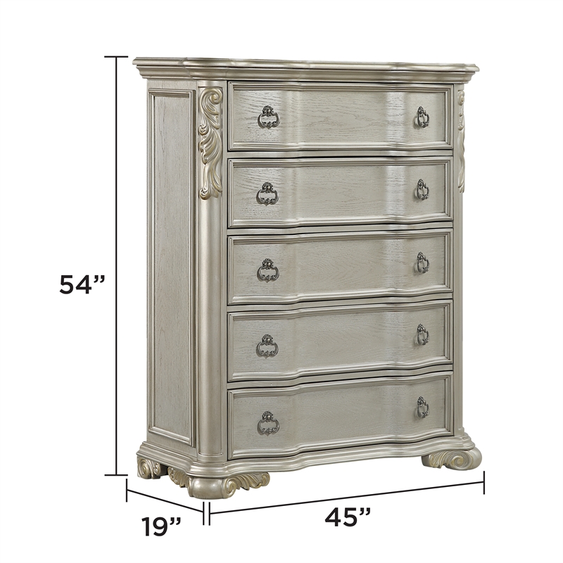 Bella Traditional Style King 5 PC Bedroom Set made with Wood in Champagne