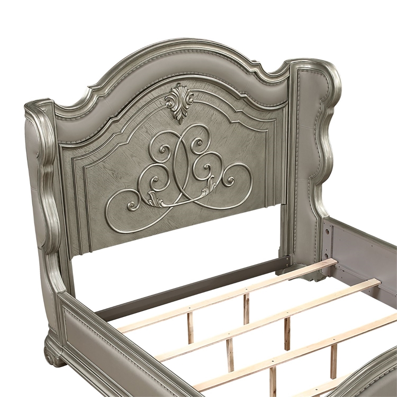 Bella Traditional Style King 5 PC Bedroom Set made with Wood in Champagne