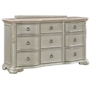 Bella Traditional Style Dresser with Marble in Champagne (Mirror not included)