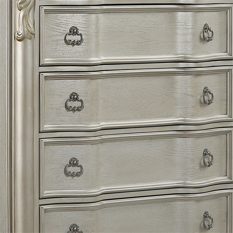 Bella Traditional Style 5-Drawer Chest with Marble in Champagne