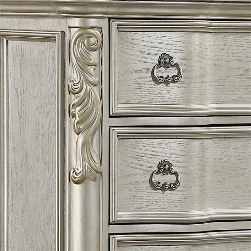 Bella Traditional Style 5-Drawer Chest with Marble in Champagne
