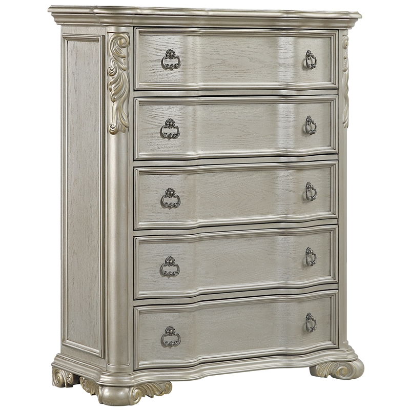 Bella Traditional Style 5-Drawer Chest with Marble in Champagne