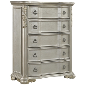 Bella Traditional Style 5-Drawer Chest with Marble in Champagne