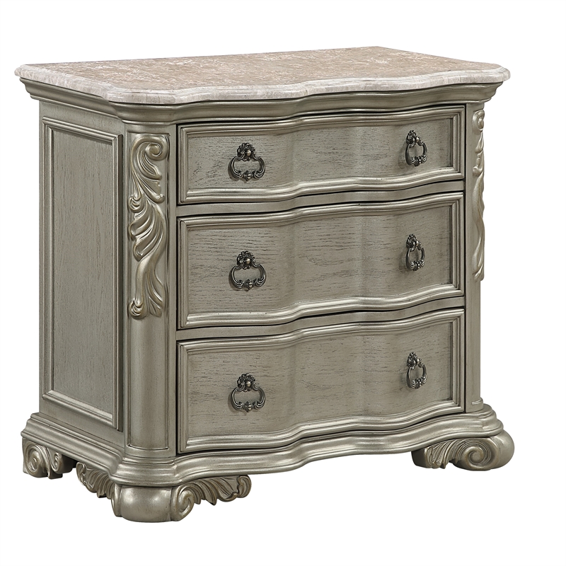Bella Traditional Style 3-Drawer Nightstand Made with Wood in Champagne