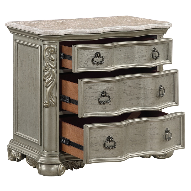 Bella Traditional Style 3-Drawer Nightstand Made with Wood in Champagne