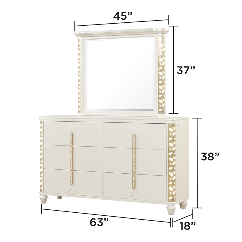 Cinderella Traditional Style 4 Pc Queen Bedroom Set with LED and Gold Accents