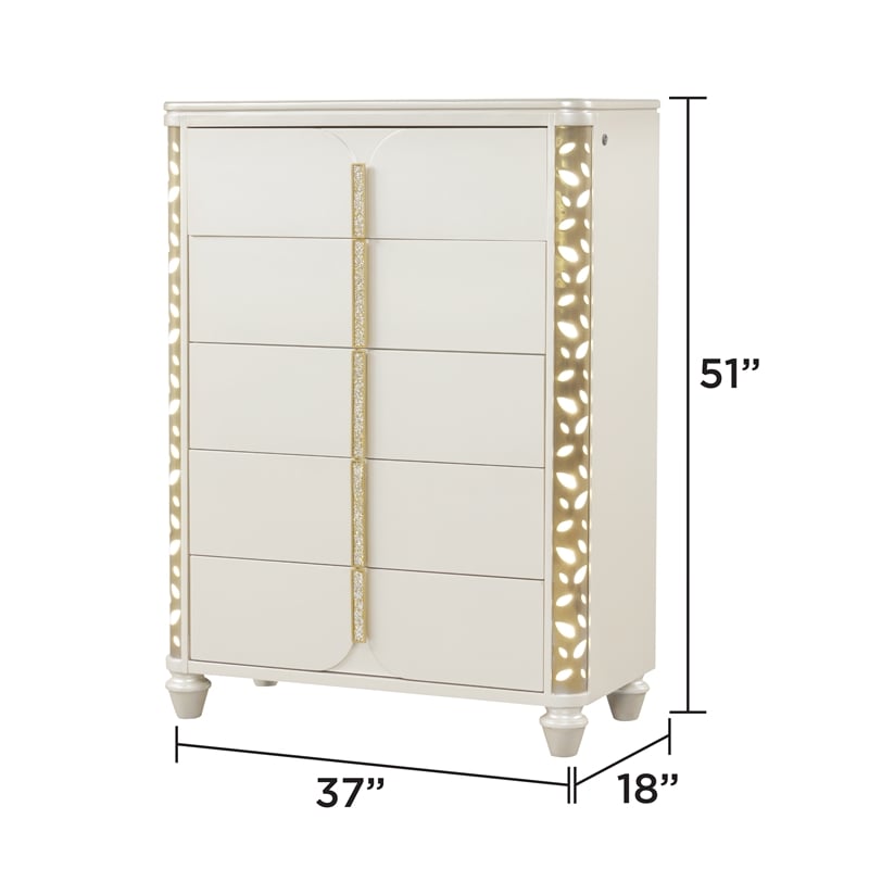 Cinderella Traditional Style 5 Pc Queen Bedroom Set with LED and Gold Accents