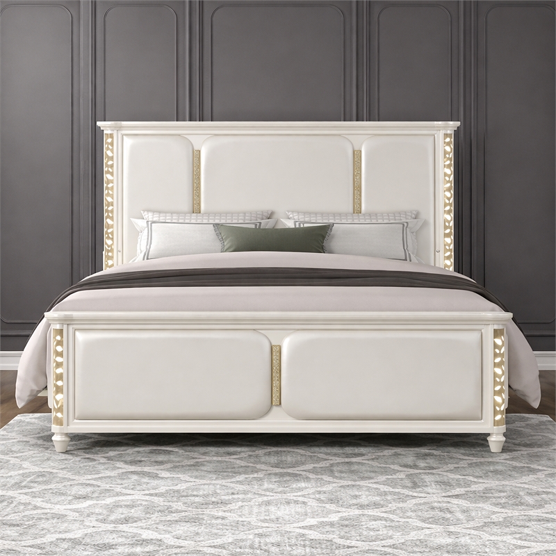 Cinderella Traditional Style 5 Pc Queen Bedroom Set with LED and Gold Accents