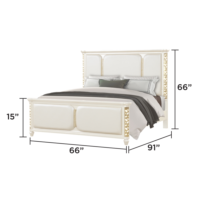 Cinderella Traditional Style Queen Upholstered Bed with LED and Gold Accents
