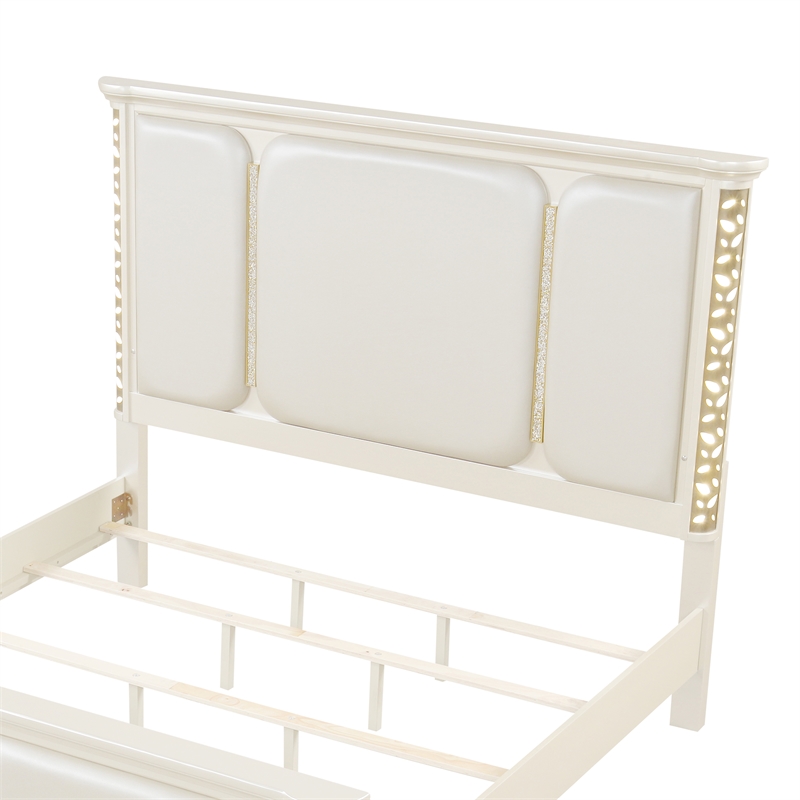 Cinderella Traditional Style Queen Upholstered Bed with LED and Gold Accents