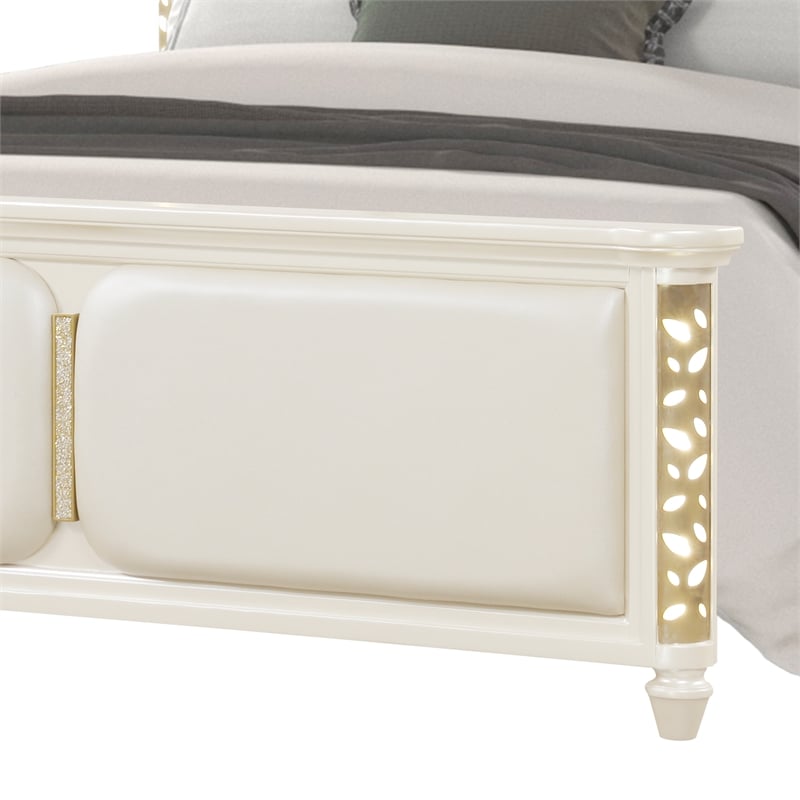 Cinderella Traditional Style Queen Upholstered Bed with LED and Gold Accents
