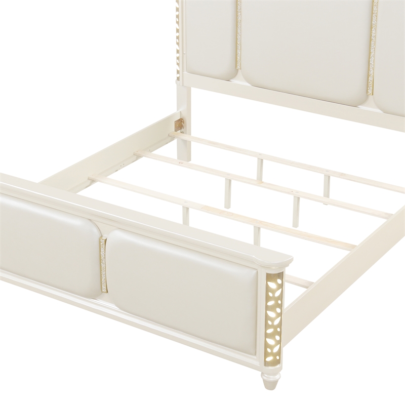 Cinderella Traditional Style Queen Upholstered Bed with LED and Gold Accents
