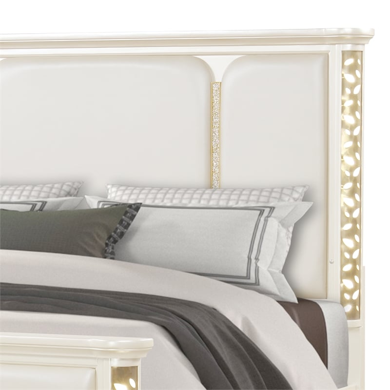 Cinderella Traditional Style Queen Upholstered Bed with LED and Gold Accents