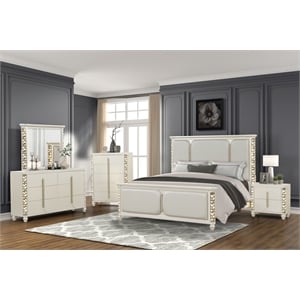 Cinderella King 5 Piece Wood Bedroom Set with LED Accents in White
