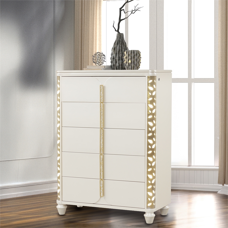 Cinderella Traditional Style 5-Drawer Wood Chest with LED Accent Panels