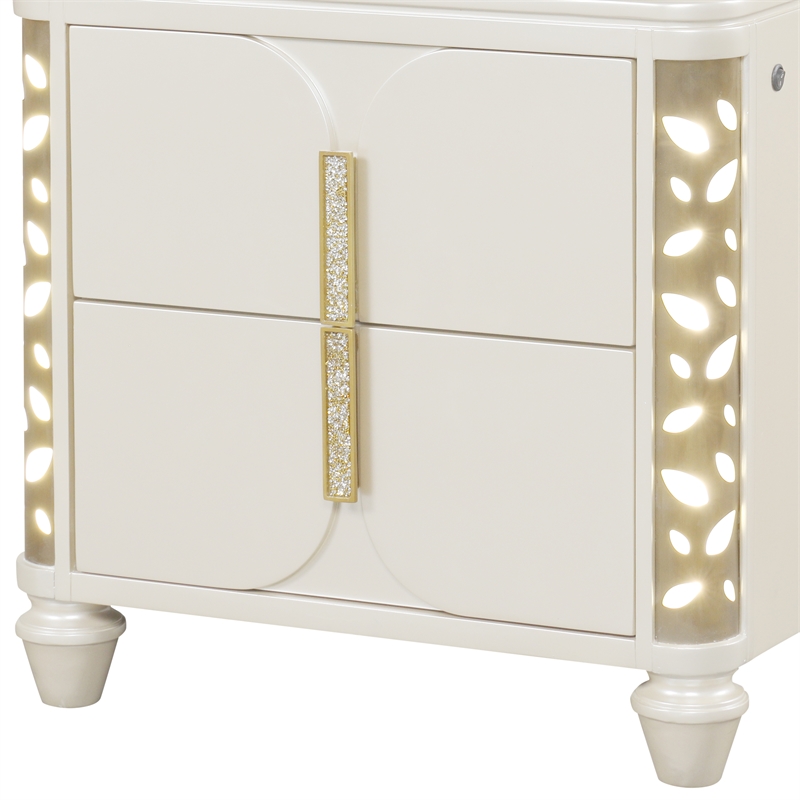 Cinderella Traditional 2 Drawer Wood Nightstand with LED Accents in White