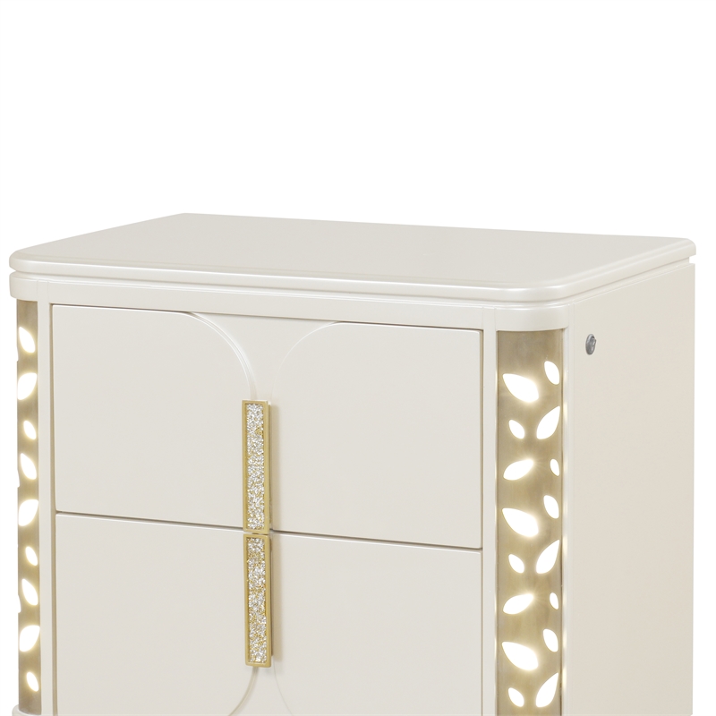 Cinderella Traditional 2 Drawer Wood Nightstand with LED Accents in White