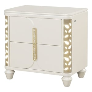 Cinderella Traditional 2 Drawer Wood Nightstand with LED Accents in White
