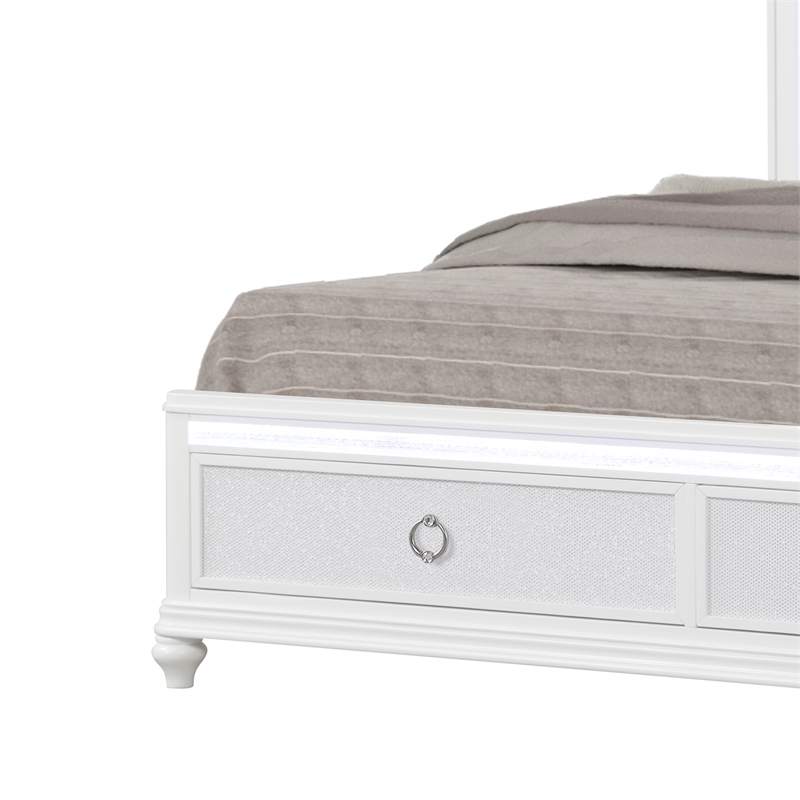 Abigale Modern Wood Queen Bed with Storage Footboard in White