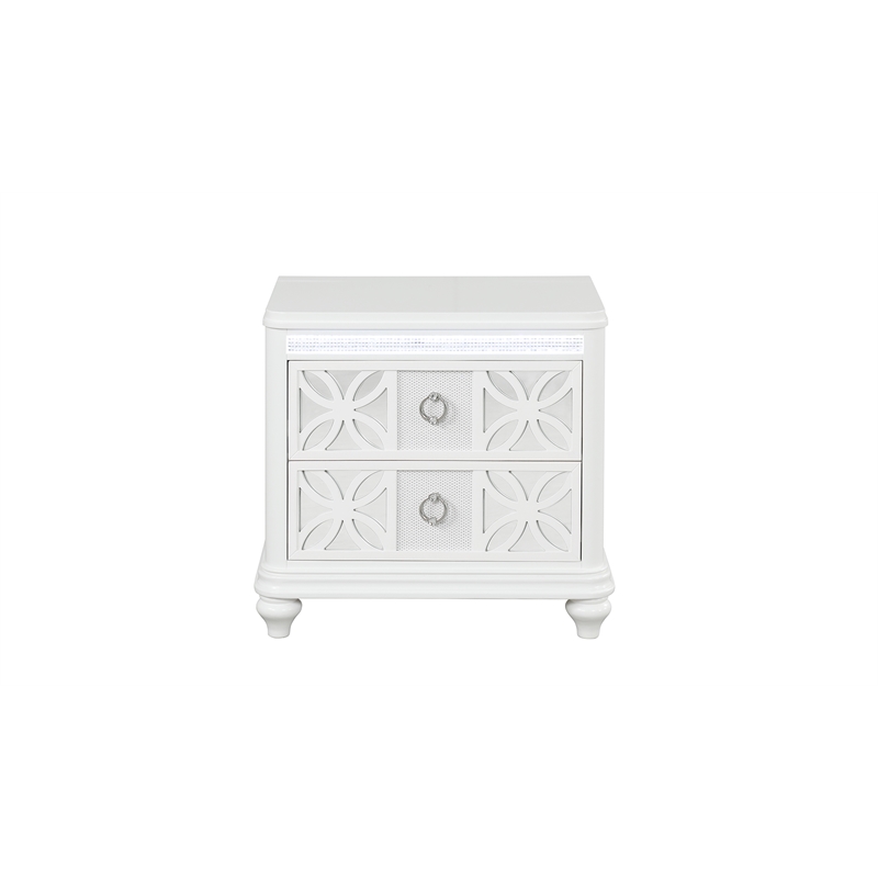 Abigale Queen 4Pc Bedroom Set LED Storage Bed & Polyurethane Headboard in White