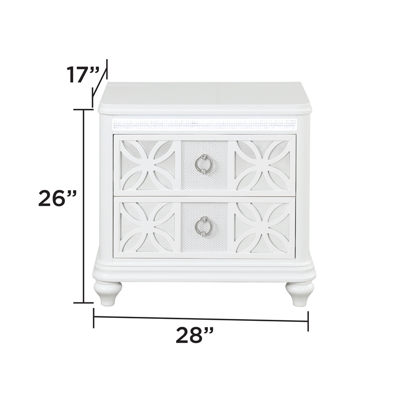 Abigale Queen 4Pc Bedroom Set LED Storage Bed & Polyurethane Headboard in White