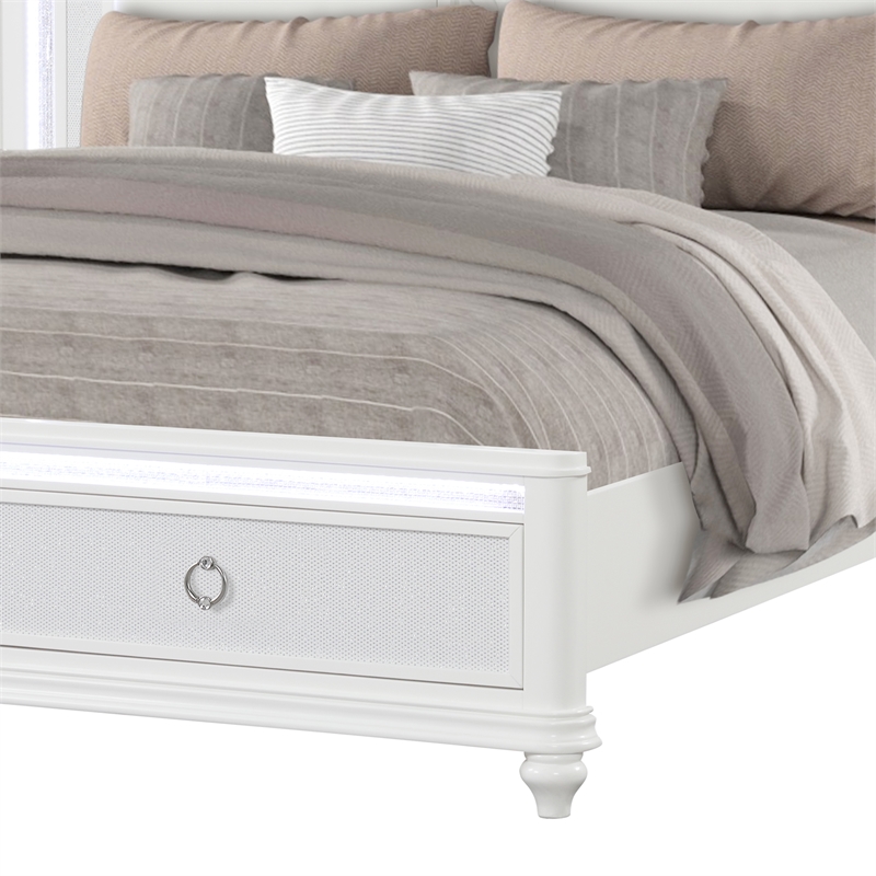 Abigale Queen 5Pc Bedroom Set LED Storage Bed & Polyurethane Headboard in White