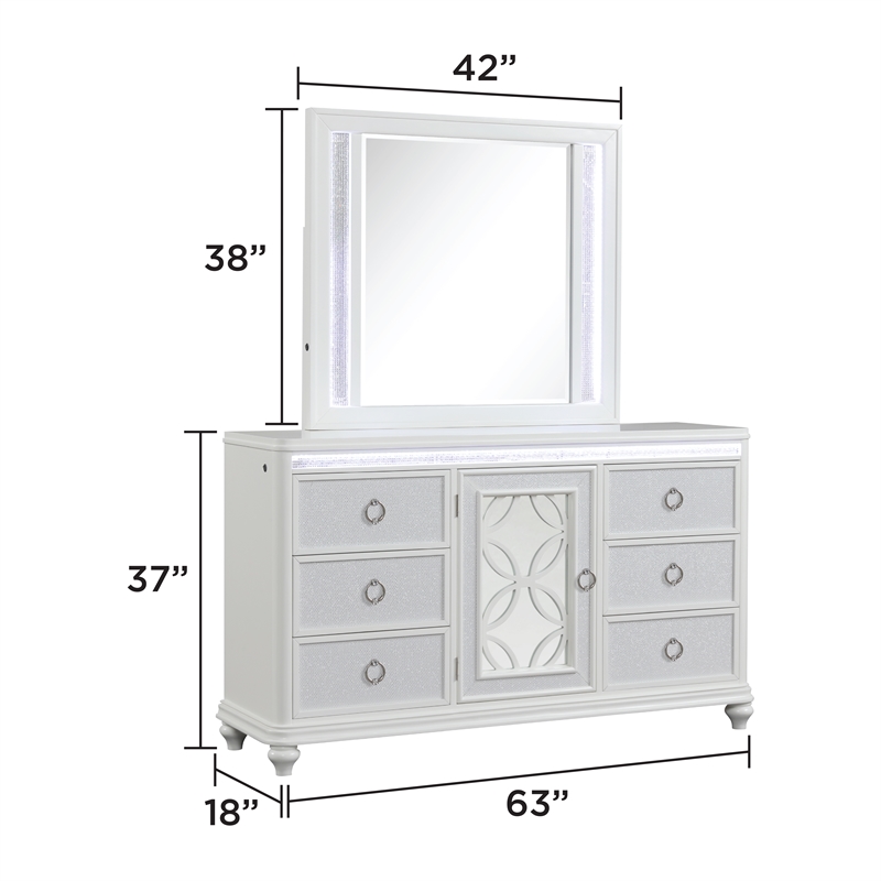Abigale Queen 5Pc Bedroom Set LED Storage Bed & Polyurethane Headboard in White
