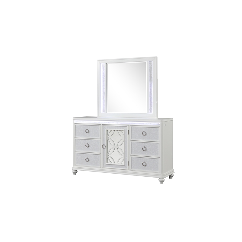 Abigale King 4Pc Bedroom Set LED Storage Bed & Polyurethane Headboard in White