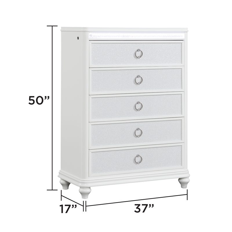 Abigale 4 Piece Wood Bedroom Set with LED Storage Bed in White