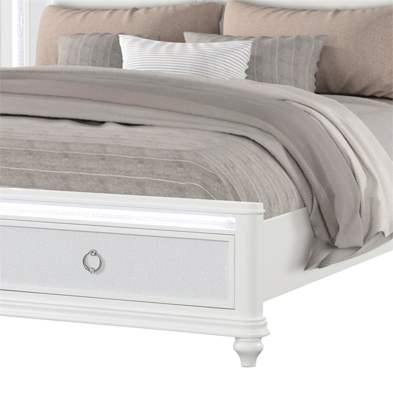 Abigale King 5 Piece Wood Bedroom Set with LED Storage Bed in White