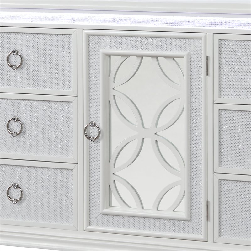 Abigale 6 Drawer Dresser LED Storage with Textured Drawer Fronts in White