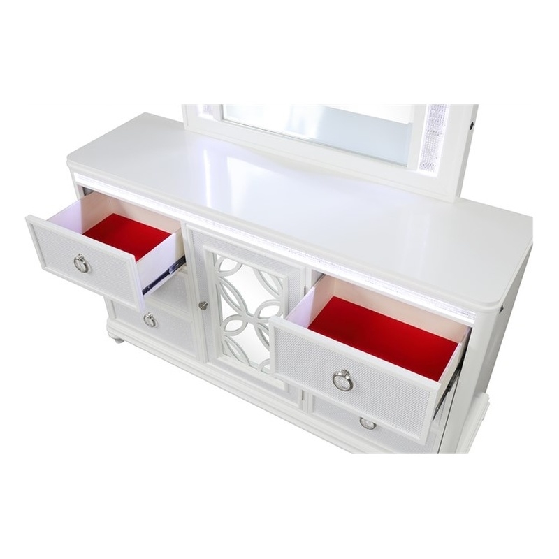 Abigale 6 Drawer Dresser LED Storage with Textured Drawer Fronts in White