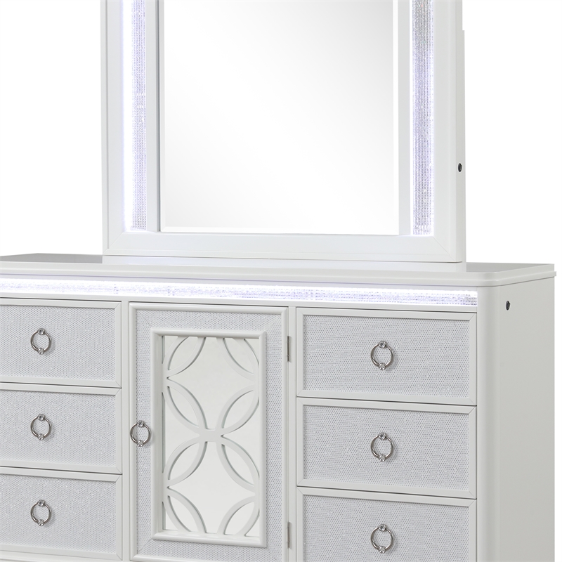 Abigale 6 Drawer Dresser LED Storage with Textured Drawer Fronts in White