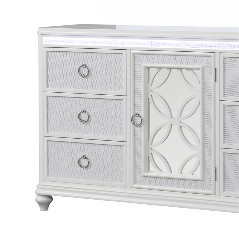 Abigale 6 Drawer Dresser LED Storage with Textured Drawer Fronts in White