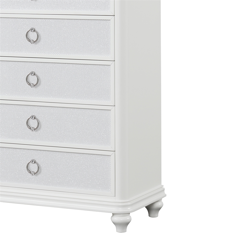 Abigale 5 Drawer Chest LED Storage with Patterned Drawer Fronts in White