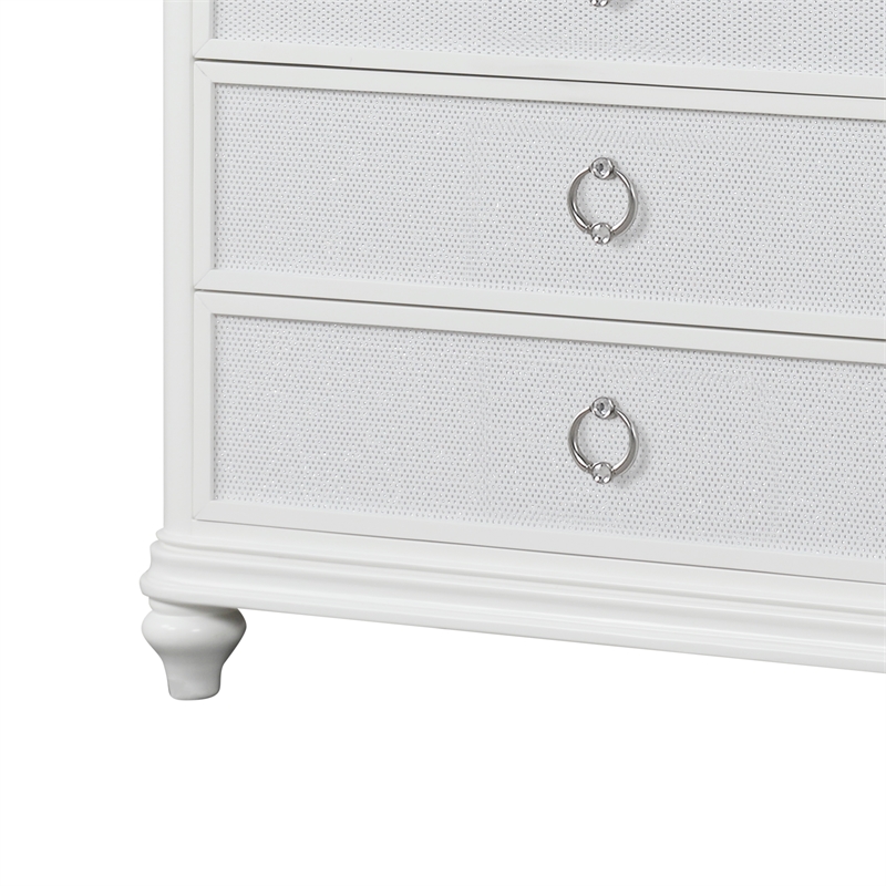 Abigale 5 Drawer Chest LED Storage with Patterned Drawer Fronts in White